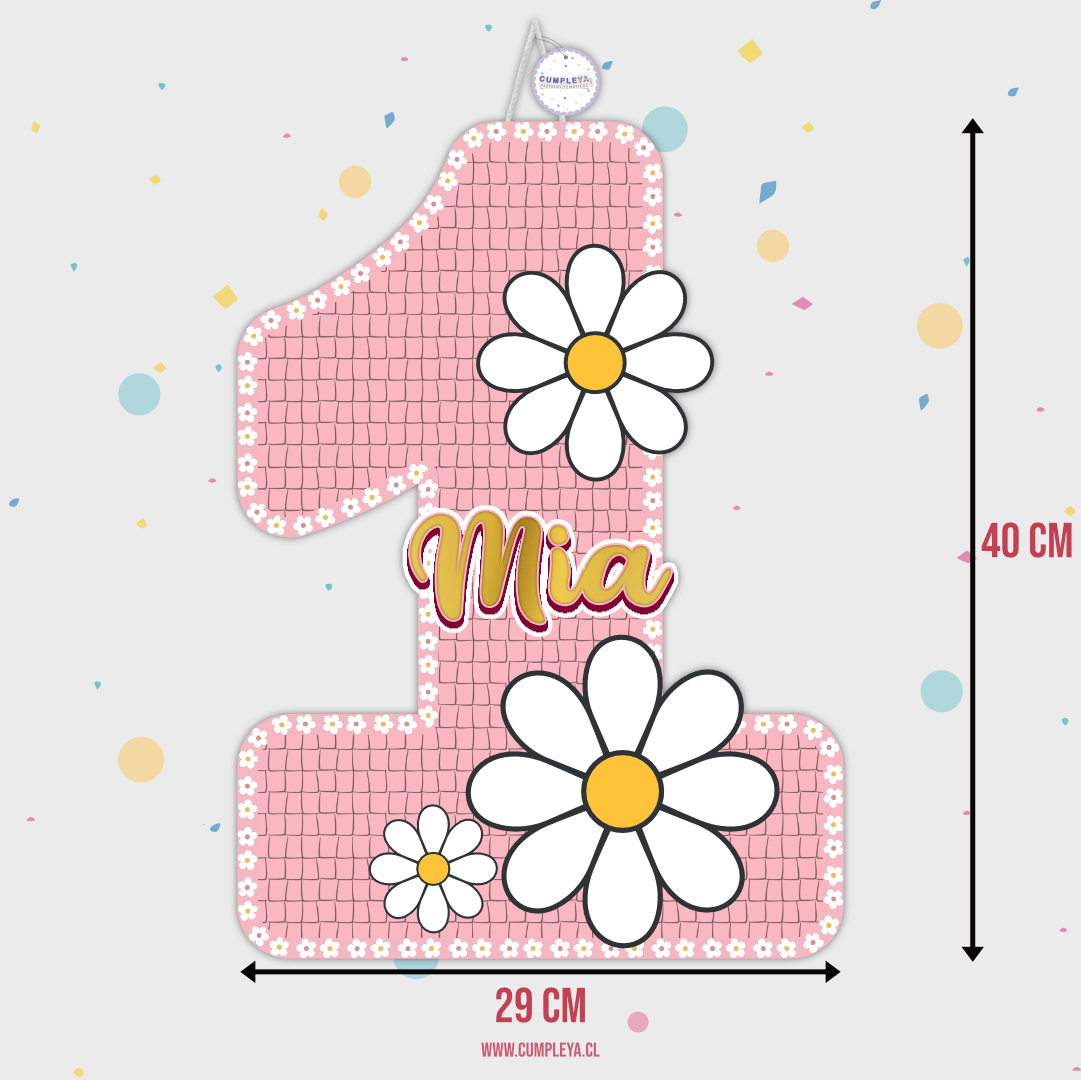 PIÑATA NUMERO 1 CON MARGARITAS 40CM PREMIUM