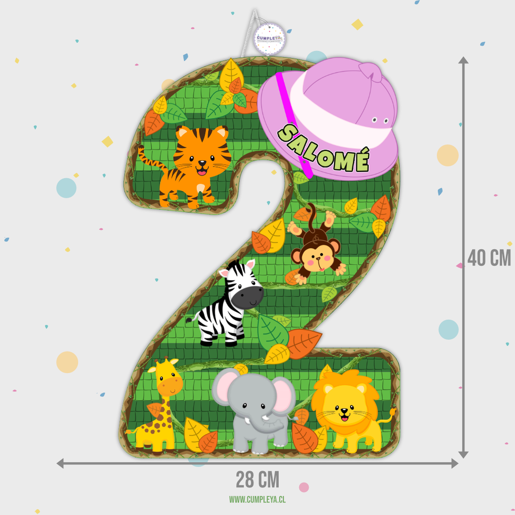 PIÑATA NUMERO 2 SAFARI 40CM PREMIUM
