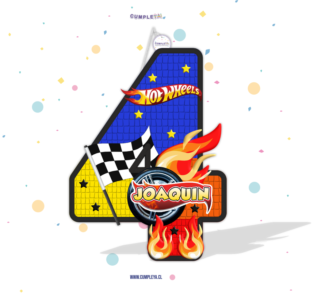 PIÑATA NUMERO 4 DE HOT WHEELS CON AZUL 40CM PREMIUM