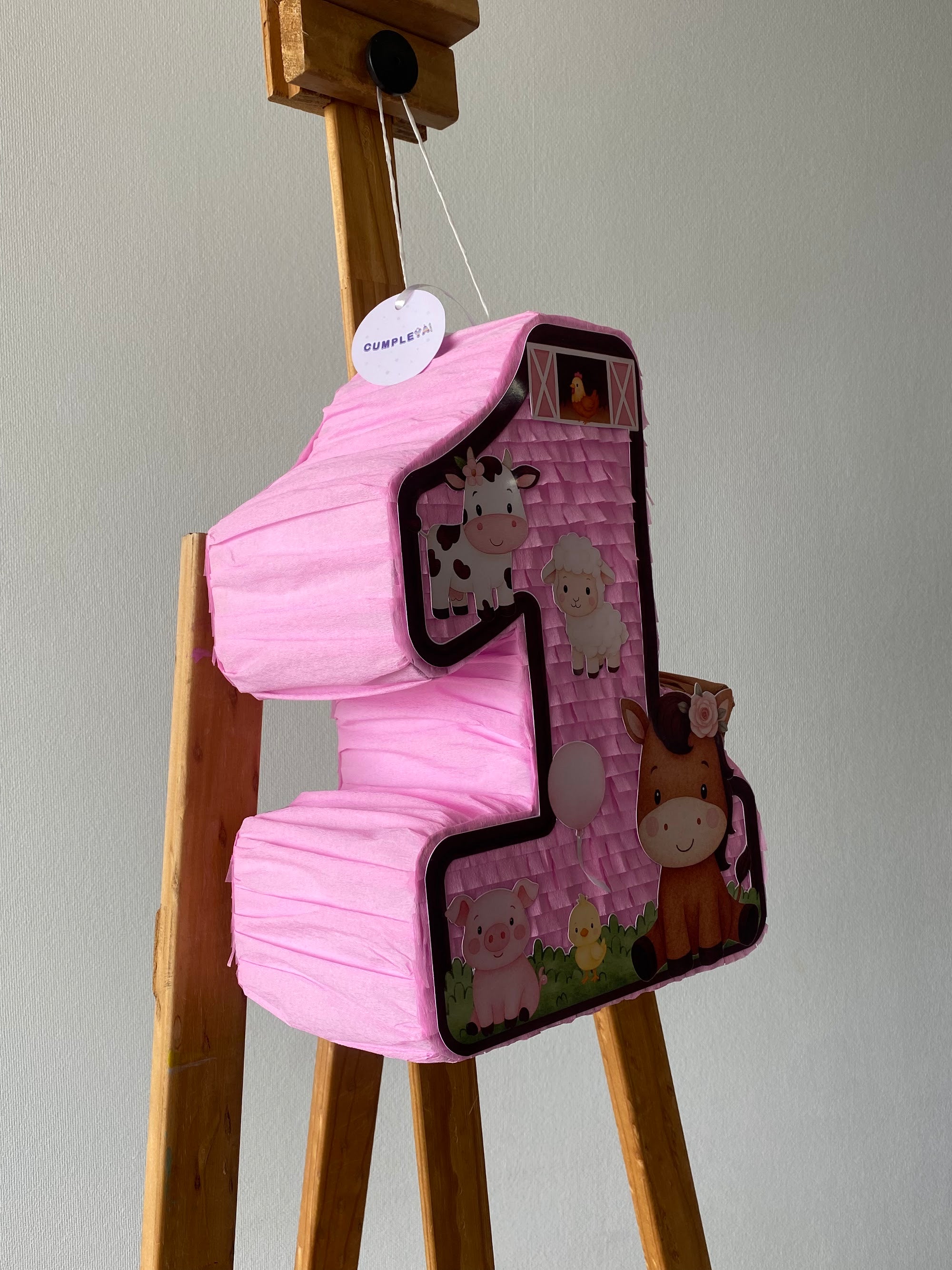 PIÑATA NUMERO 1 GRANJA ROSADA 40CM PREMIUM