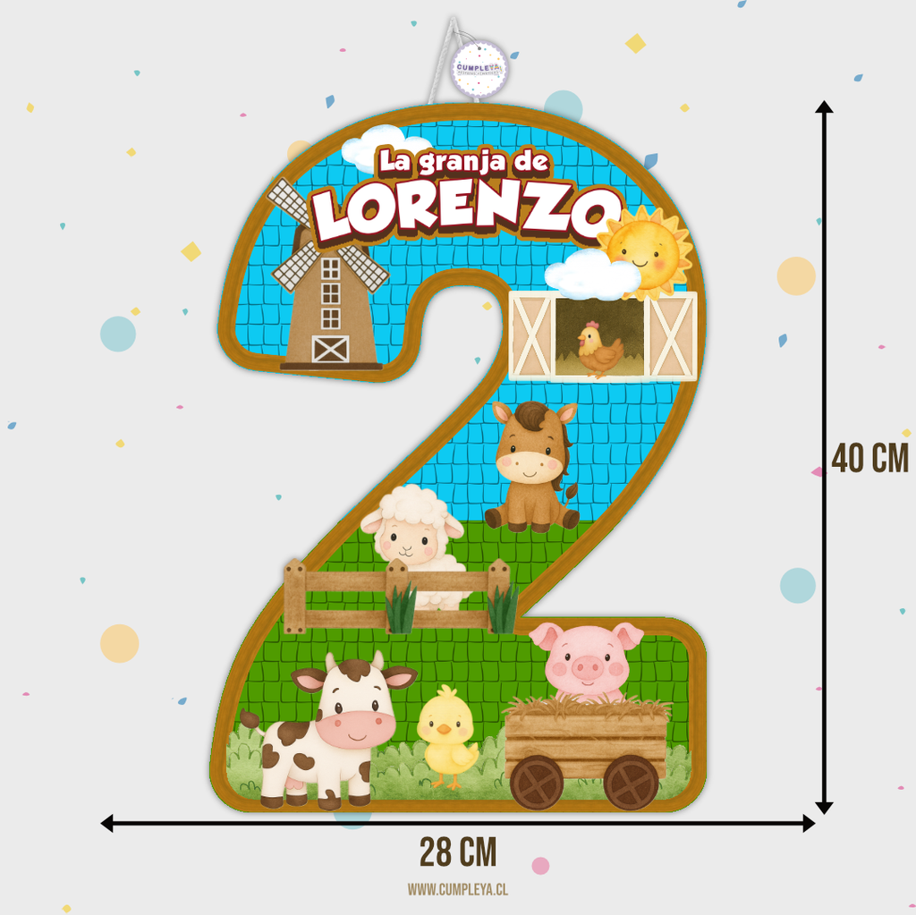 PIÑATA NUMERO 2 ANIMALITOS DE LA GRANJA 40CM PREMIUM