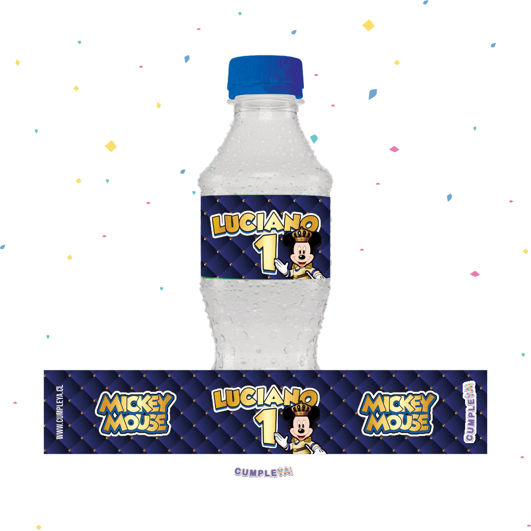 STICKER MICKEY AZUL PARA BOTELLA 250ML 18X3, 5CM SET 12U TEMÁTICO