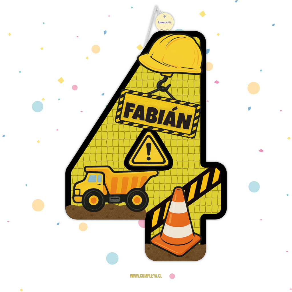 PIÑATA NUMERO 4 CAMION DE CONSTRUCION 40CM PREMIUM