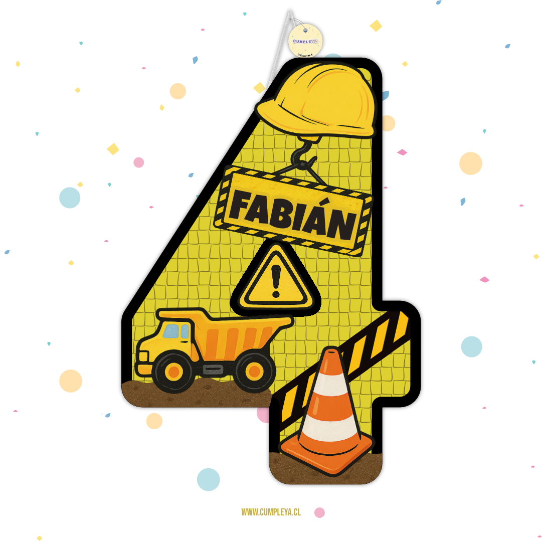 PIÑATA NUMERO 4 CAMION DE CONSTRUCION 40CM PREMIUM