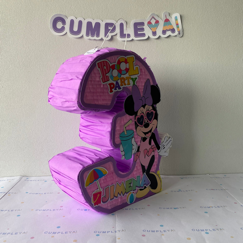 PIÑATA NUMERO 3 MINNIE MOUSE POOL 40CM PREMIUM