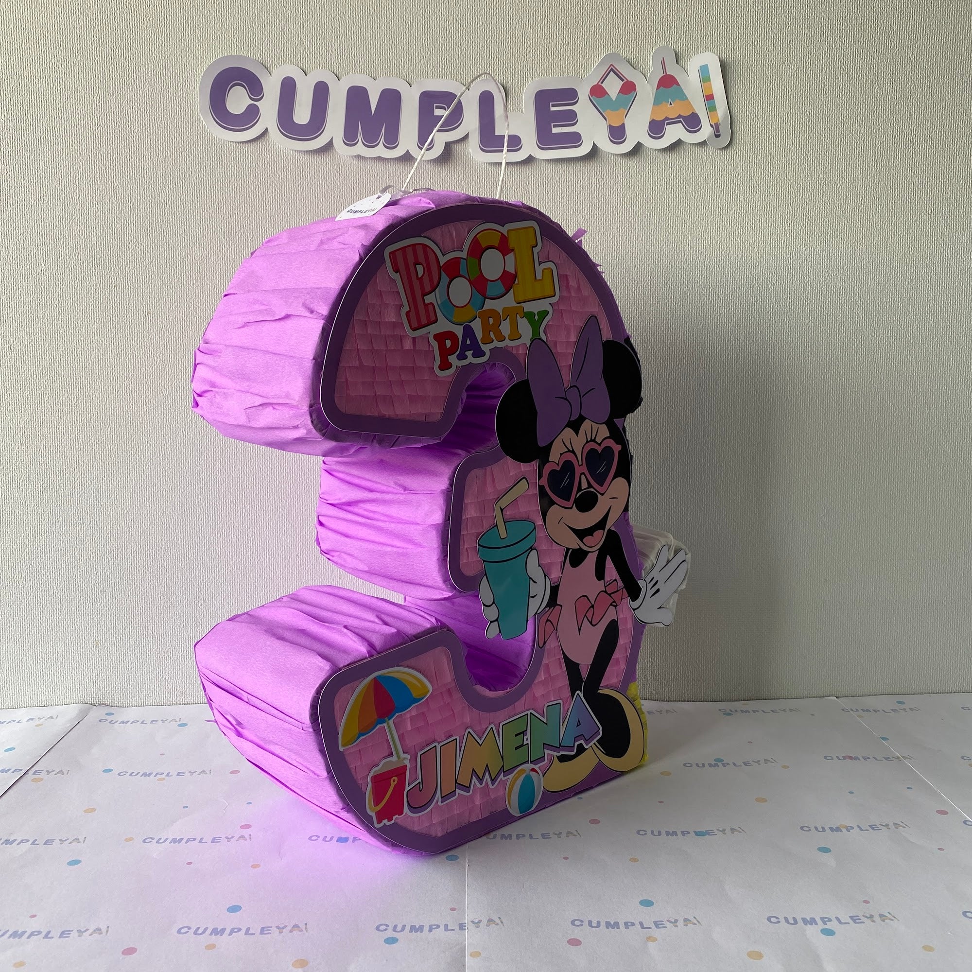 PIÑATA NUMERO 3 MINNIE MOUSE POOL 40CM PREMIUM