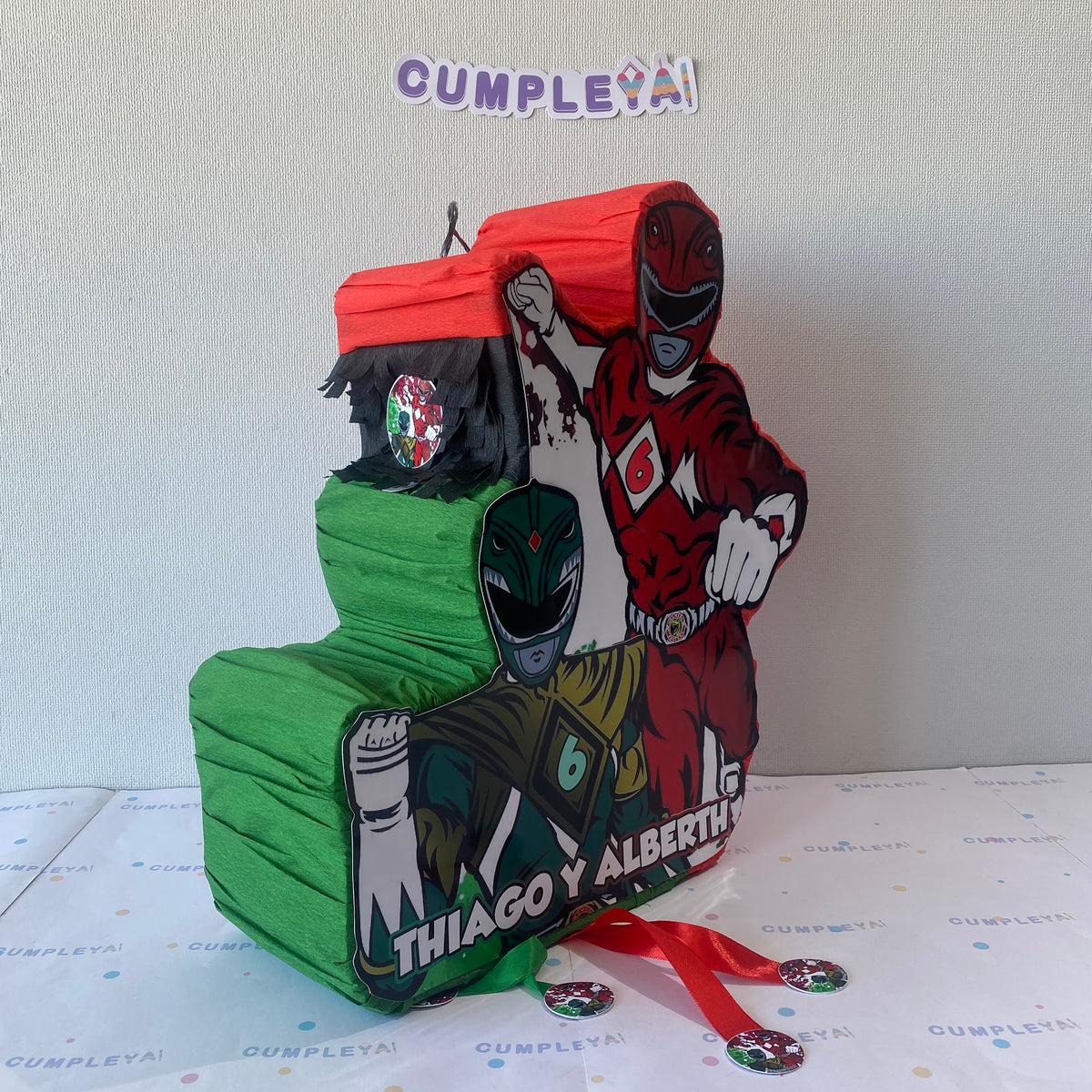 PIÑATA 40 CM POWER RANGER ROJO Y VERDE
