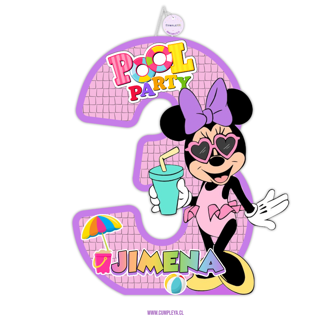 PIÑATA NUMERO 3 MINNIE MOUSE POOL 40CM PREMIUM