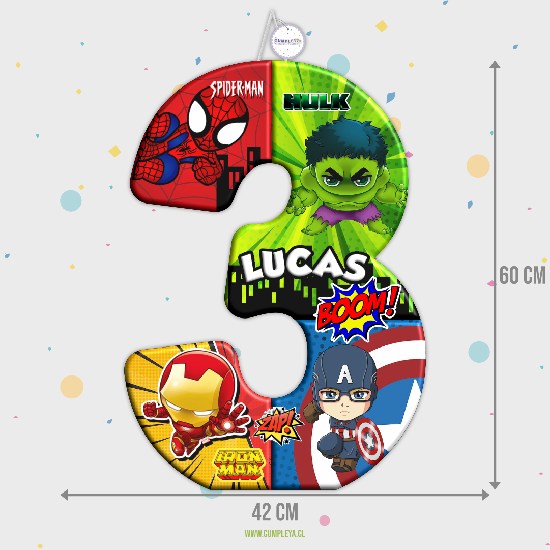 PIÑATA 60 CM XL NUMERO 3 LOS VENGADORES BEBES