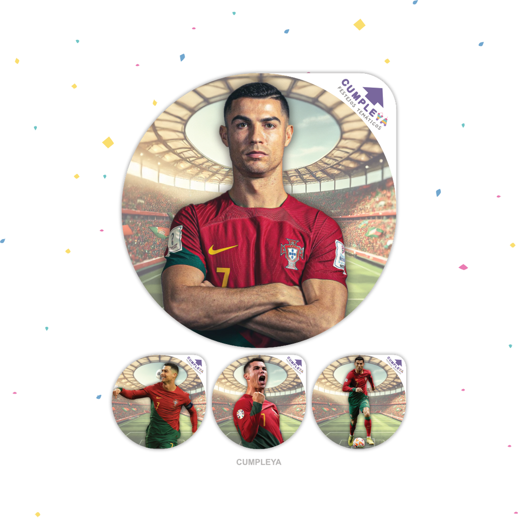 STICKER CRISTIANO RONALDO PORTUGAL CIRCULARES 5X5CM 30U TEMÁTICO