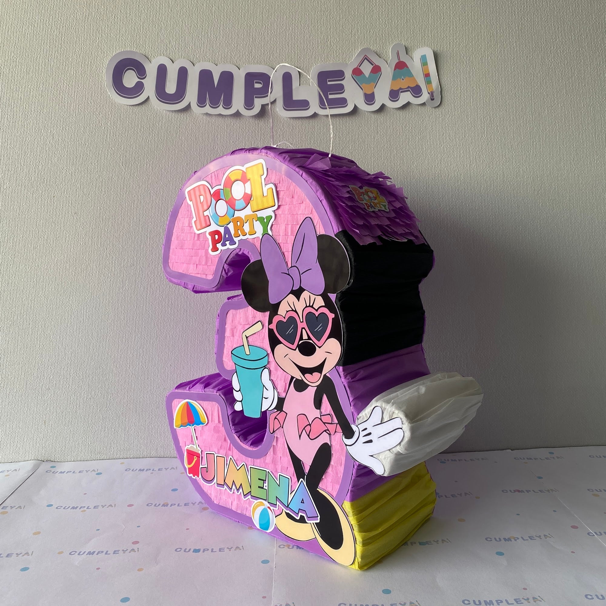 PIÑATA NUMERO 3 MINNIE MOUSE POOL 40CM PREMIUM