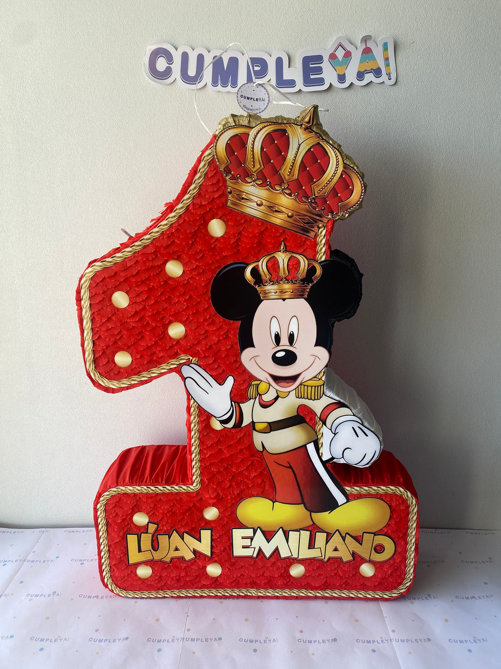 PIÑATA MICKEY REY ROJO NUMERO 1 60CM PREMIUM