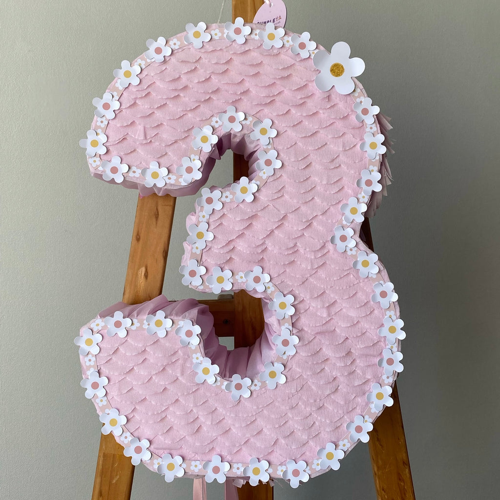 PIÑATA NUMERO 3 DE FLORES 40CM PREMIUM