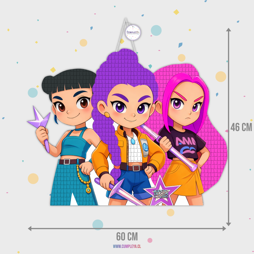 PIÑATA 3 GUERRERAS KPOP RUMI, ZOEY Y MIRA 60CM PREMIUM