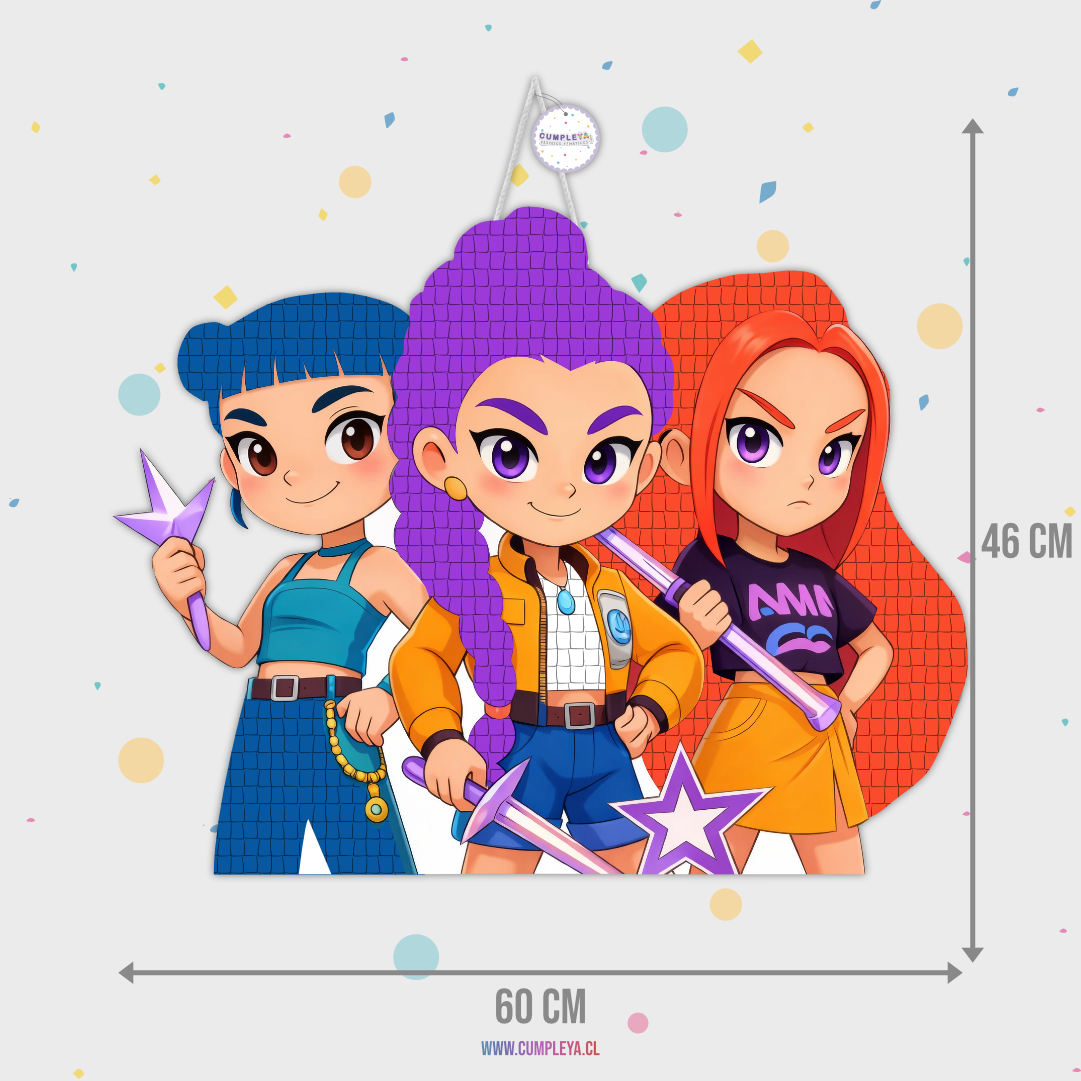 PIÑATA 3 GUERRERAS KPOP RUMI, ZOEY Y MIRA 60CM PREMIUM