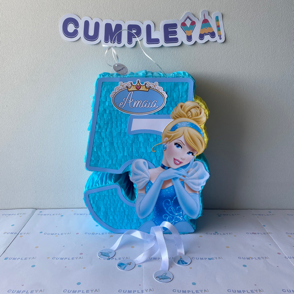 PIÑATA NUMERO 5 CON CENICIENTA 40CM PREMIUM