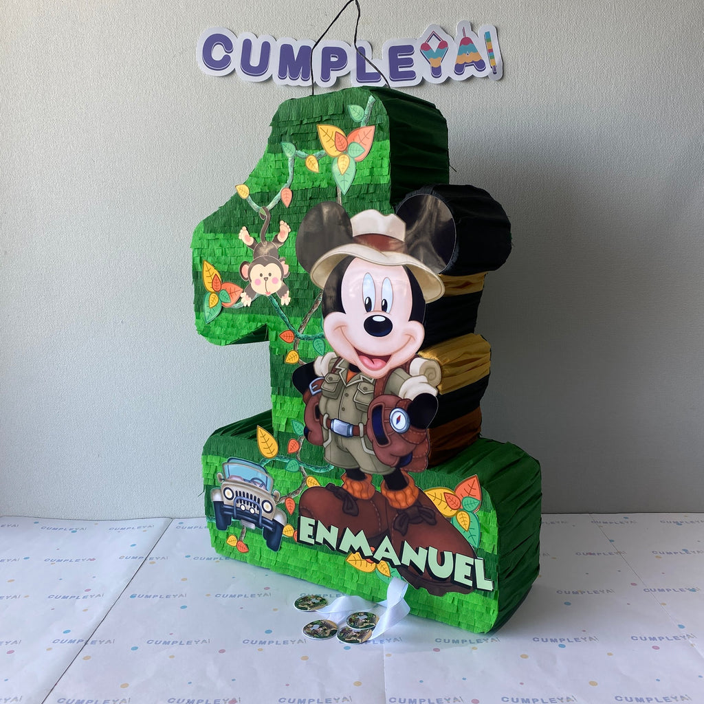 PIÑATA NÚMERO 1 CON MICKEY SAFARI 60CM PREMIUM