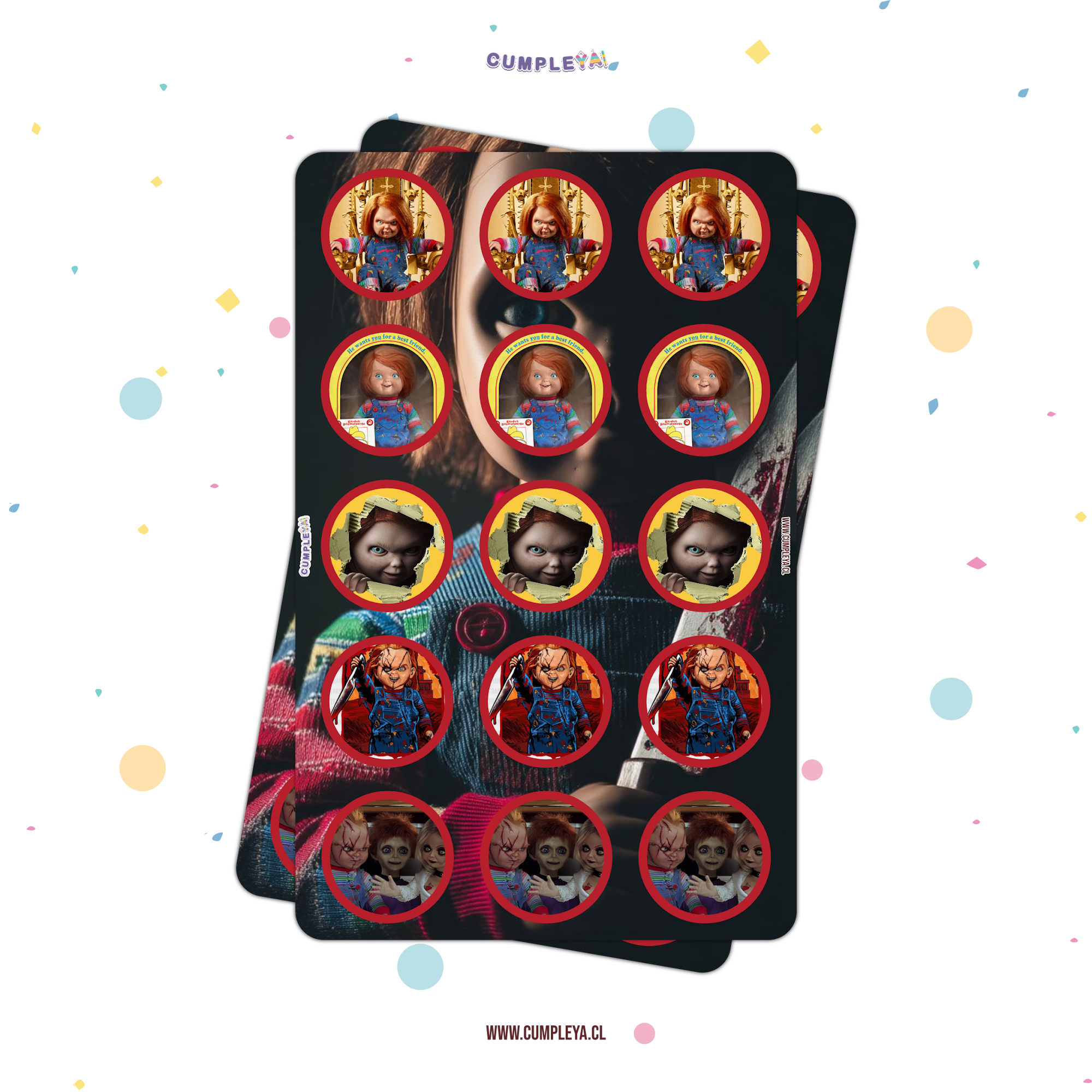 STICKER CHUKY CIRCULARES 5X5CM 30U TEMÁTICO