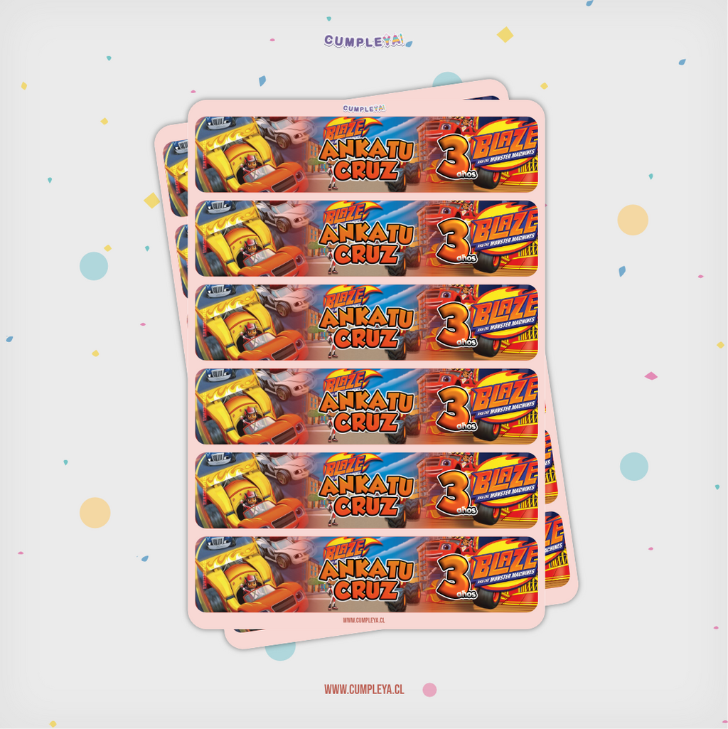 STICKER BLAZE AND THE MONSTER MACHINES PARA BOTELLA 250ML 18X3, 5CM SET 12U TEMÁTICO