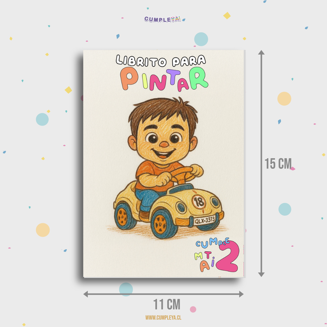 LIBRITO PARA COLOREAR AUTO DE JUGUETE 8 PAGINAS 11X15CM TEMÁTICO