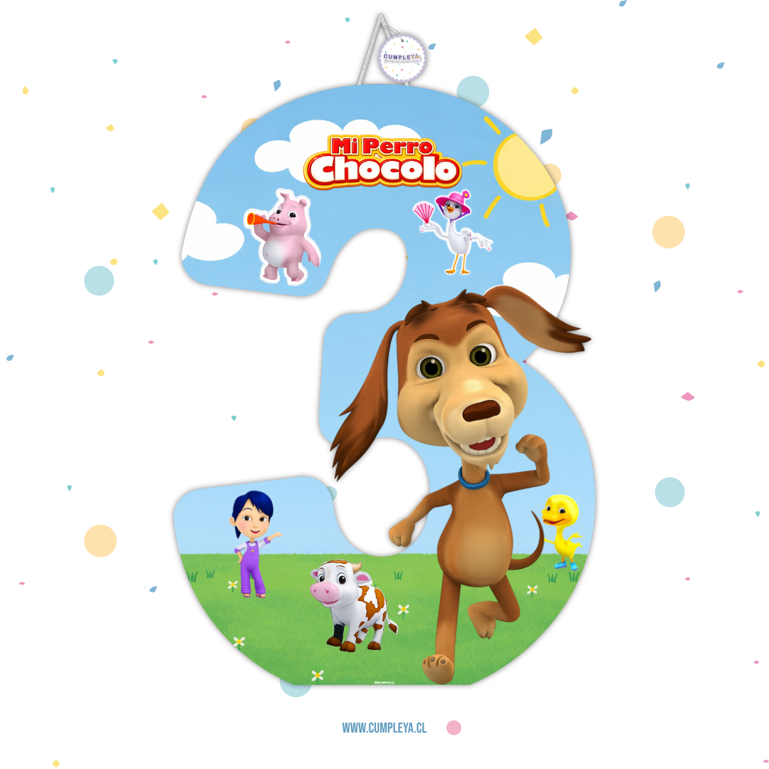 PIÑATA 60 CM XL NUMERO 3 PERRO CHOCOLO