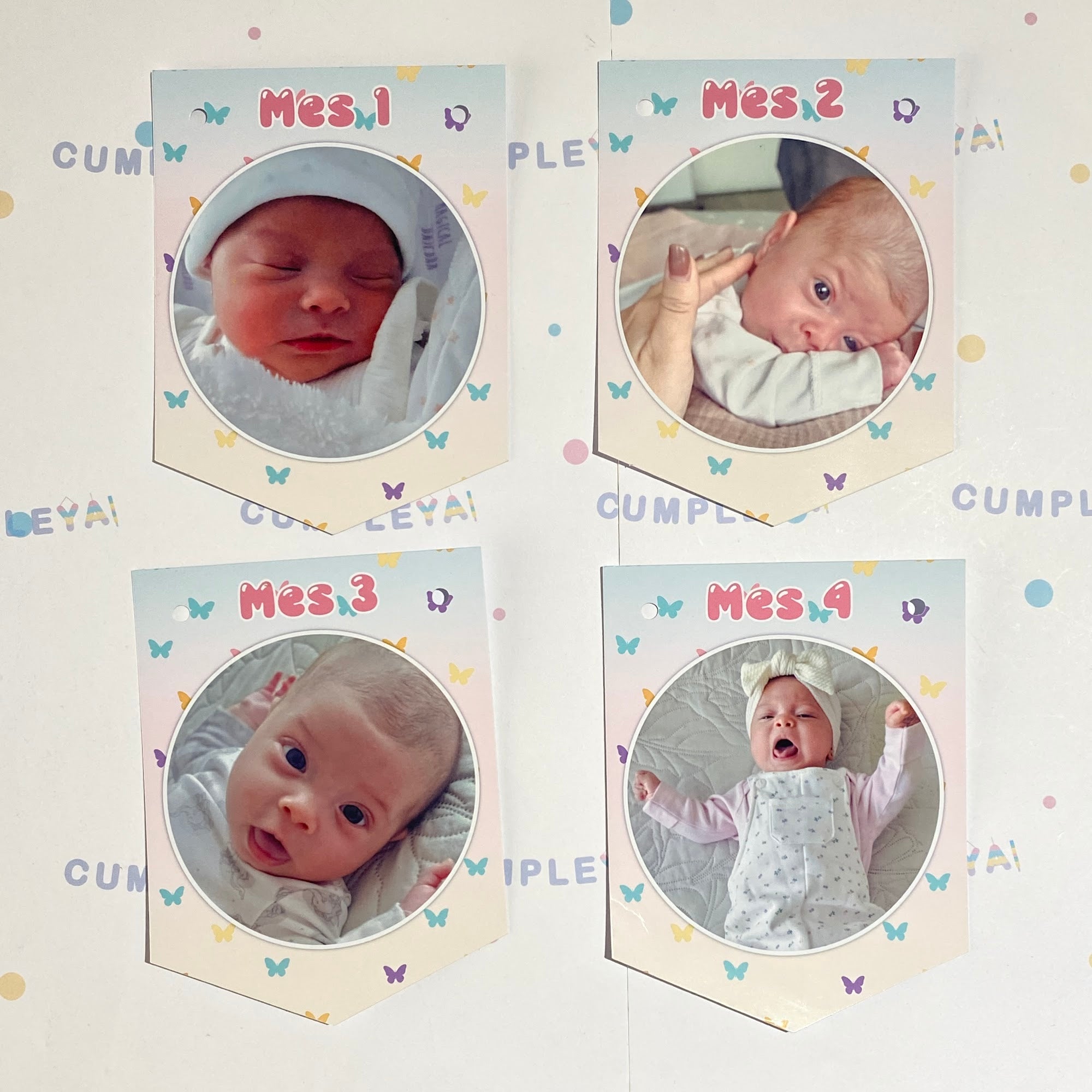 BANDERIN COLORES ROSADO, TURQUESA Y AMARILLO DE FOTOGRAFÍA 12 MESES 11X14CM