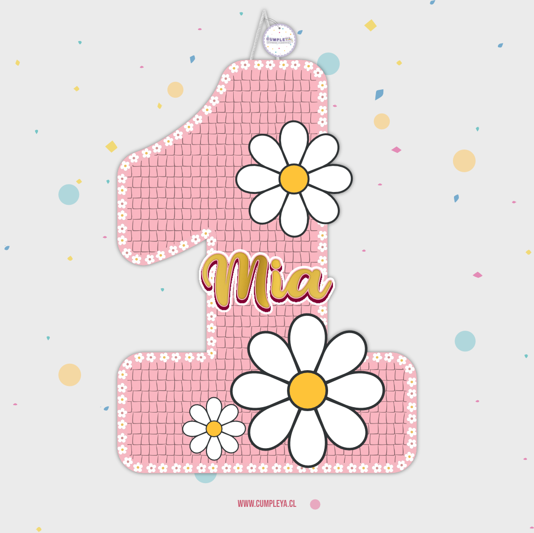 PIÑATA NUMERO 1 CON MARGARITAS 40CM PREMIUM