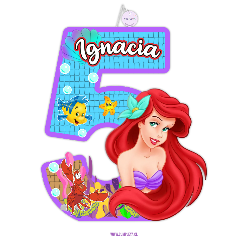 PIÑATA NUMERO 5 DE SIRENITA 40CM PREMIUM