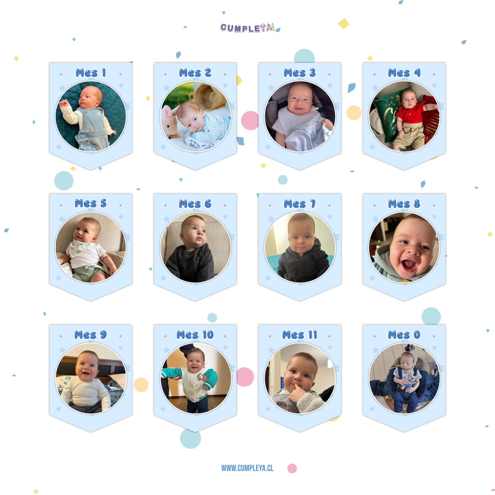 BANDERIN CELESTE DE FOTOGRAFÍA 12 MESES 11X14CM
