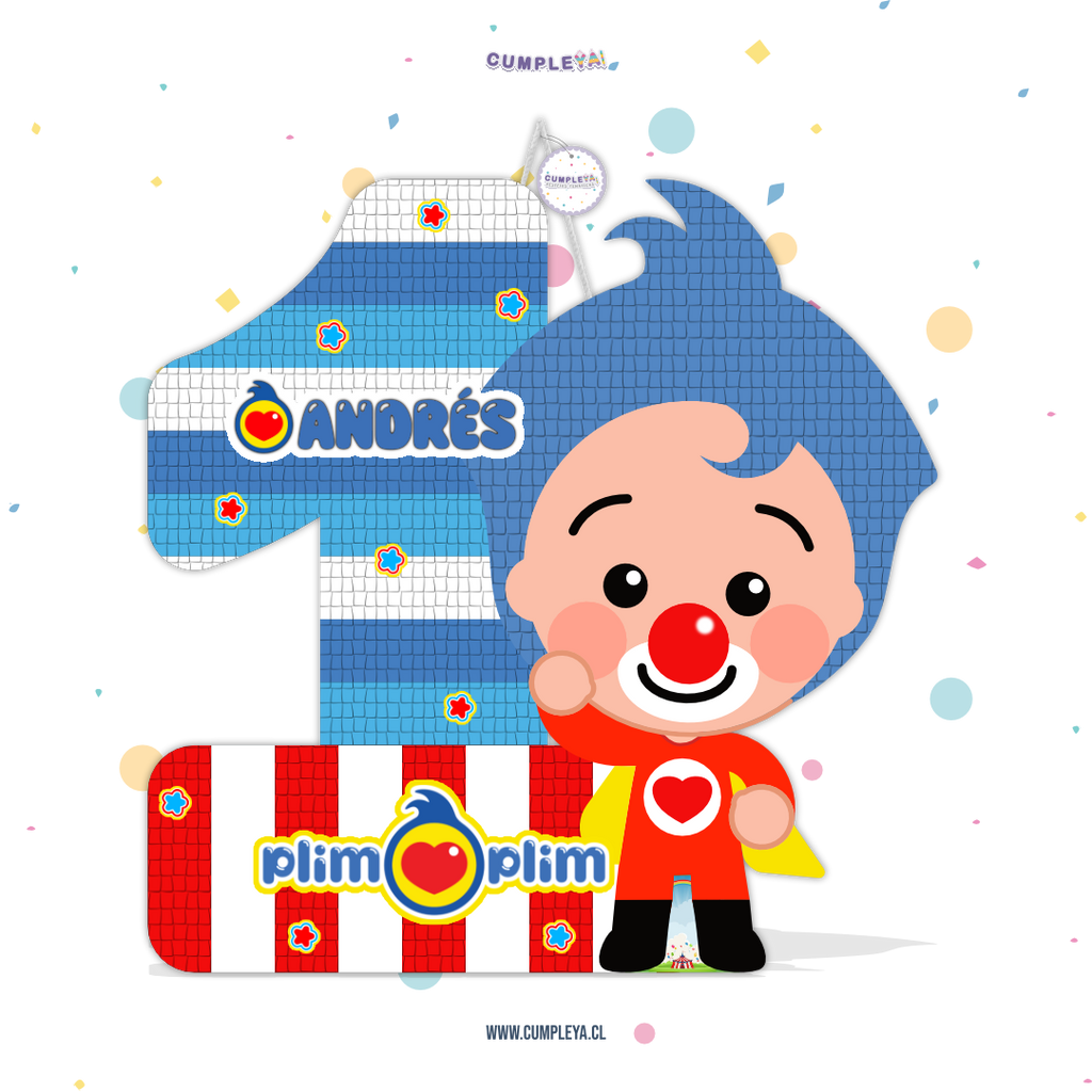 PIÑATA PLIM PLIM CON NUMERO 1 60CM PREMIUM