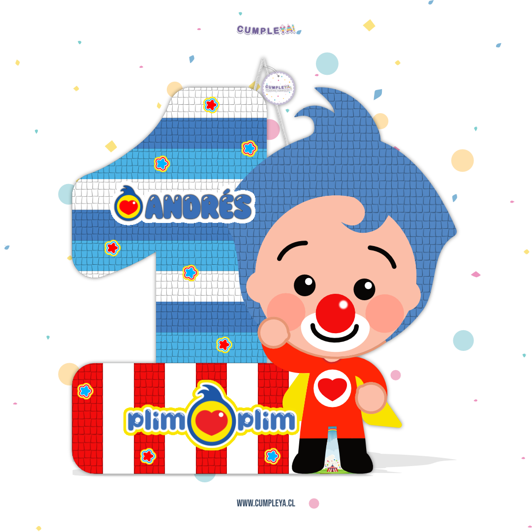 PIÑATA PLIM PLIM CON NUMERO 1 60CM PREMIUM