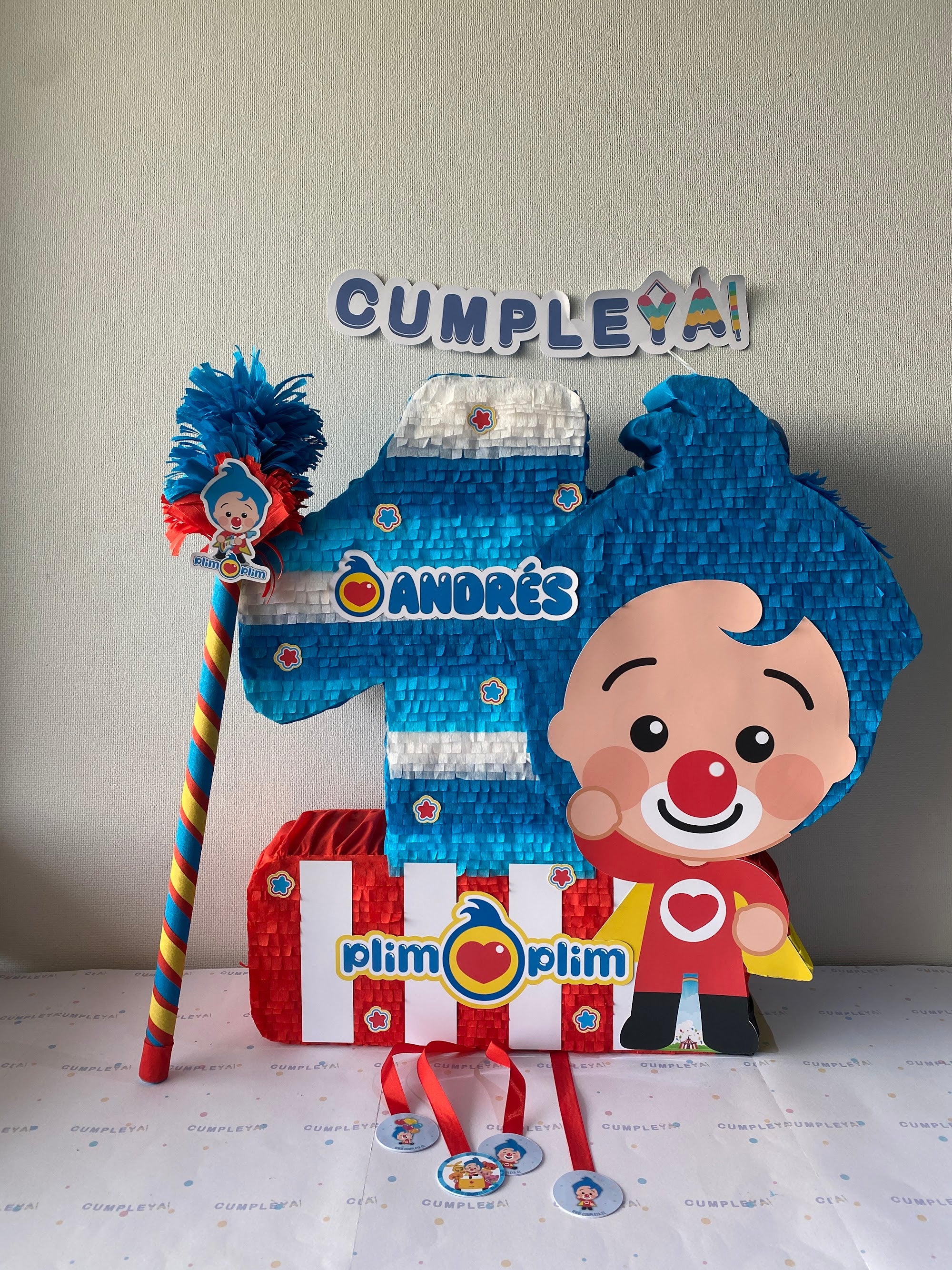 PIÑATA PLIM PLIM CON NUMERO 1 60CM PREMIUM