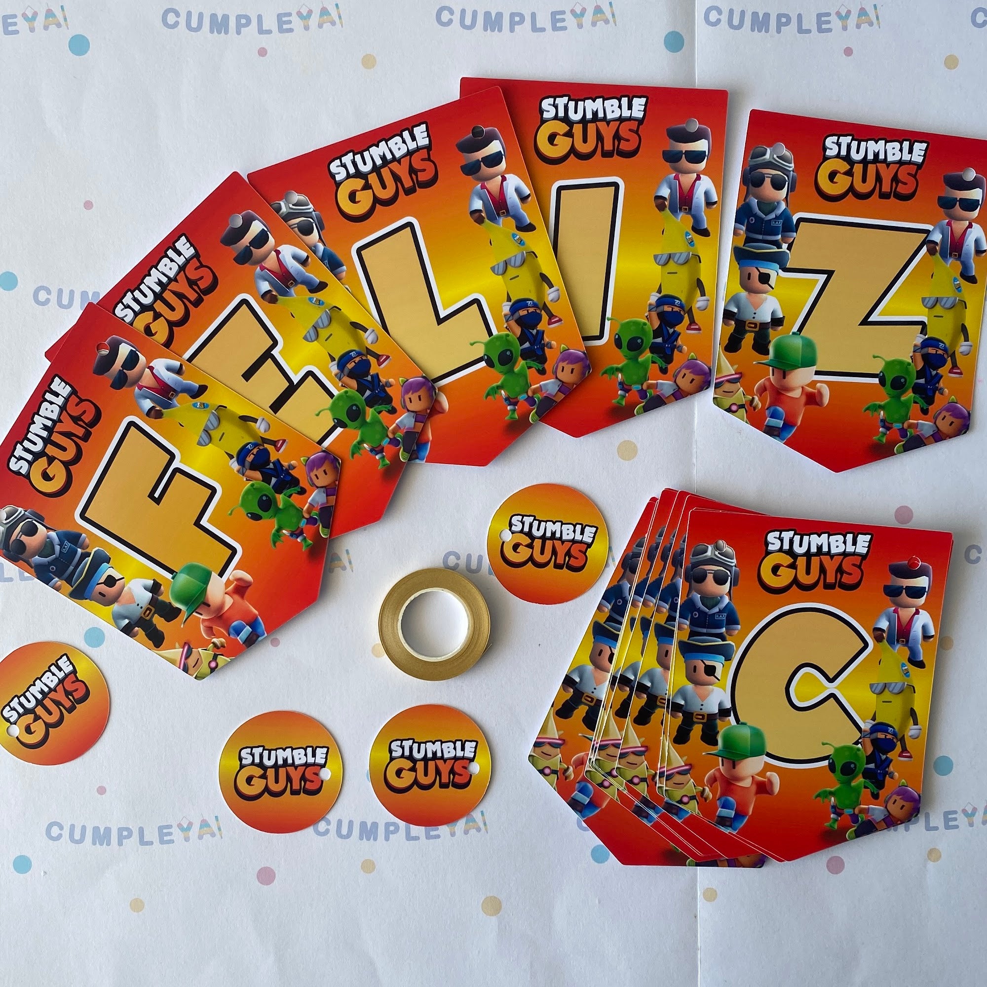 BANDERIN STUMBLE GUYS FELIZ CUMPLEAÑOS 11X14CM 15U