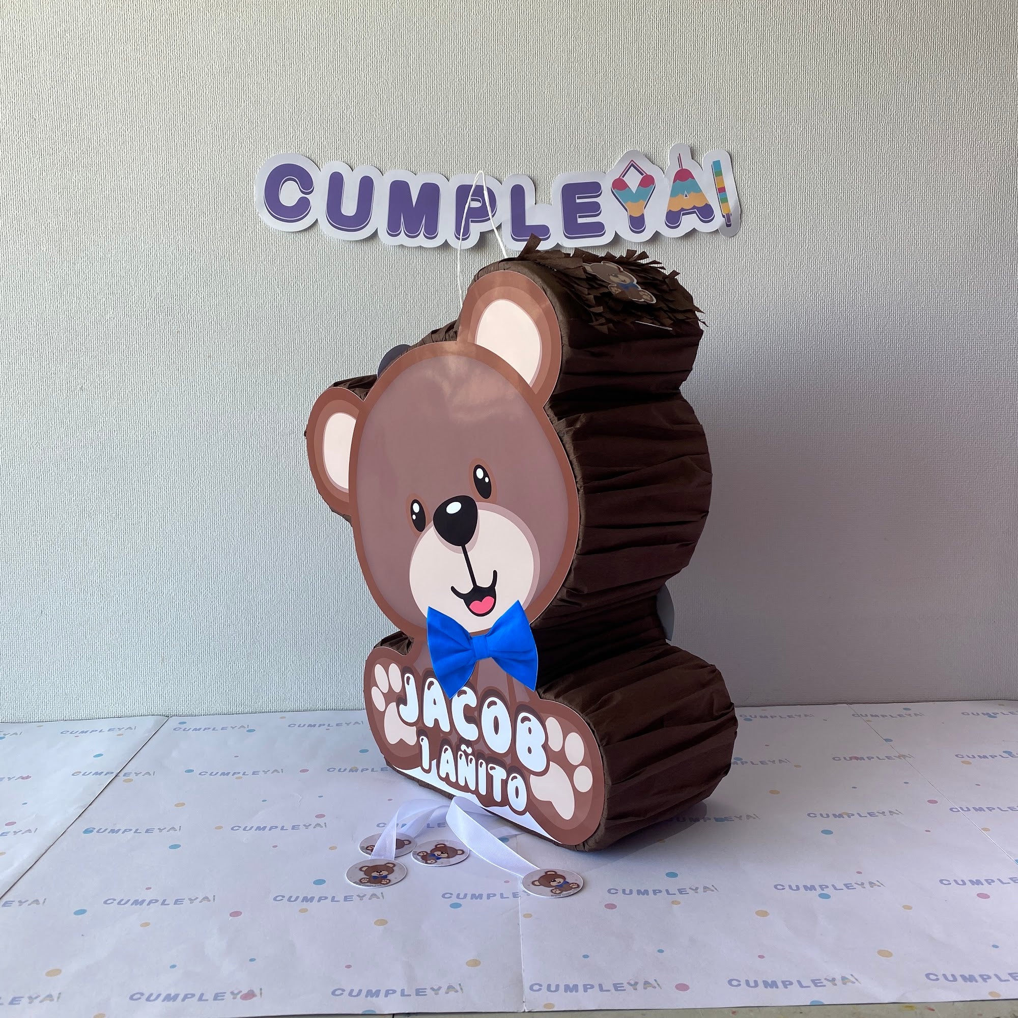 PIÑATA 40 CM OSITO LAZO AZUL