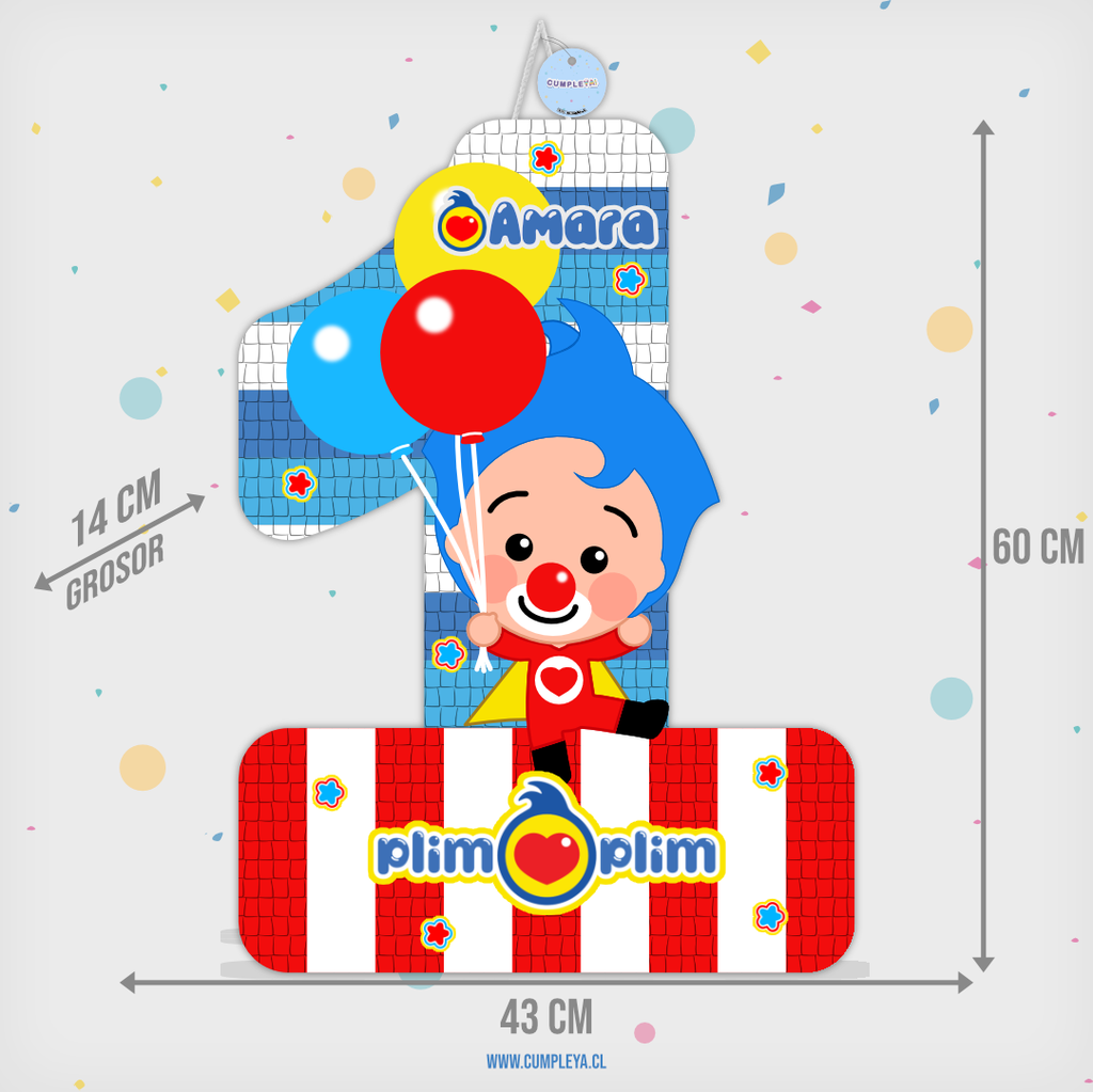 PIÑATA PAYASO PLIM PLIM NÚMERO 1 60CM PREMIUM
