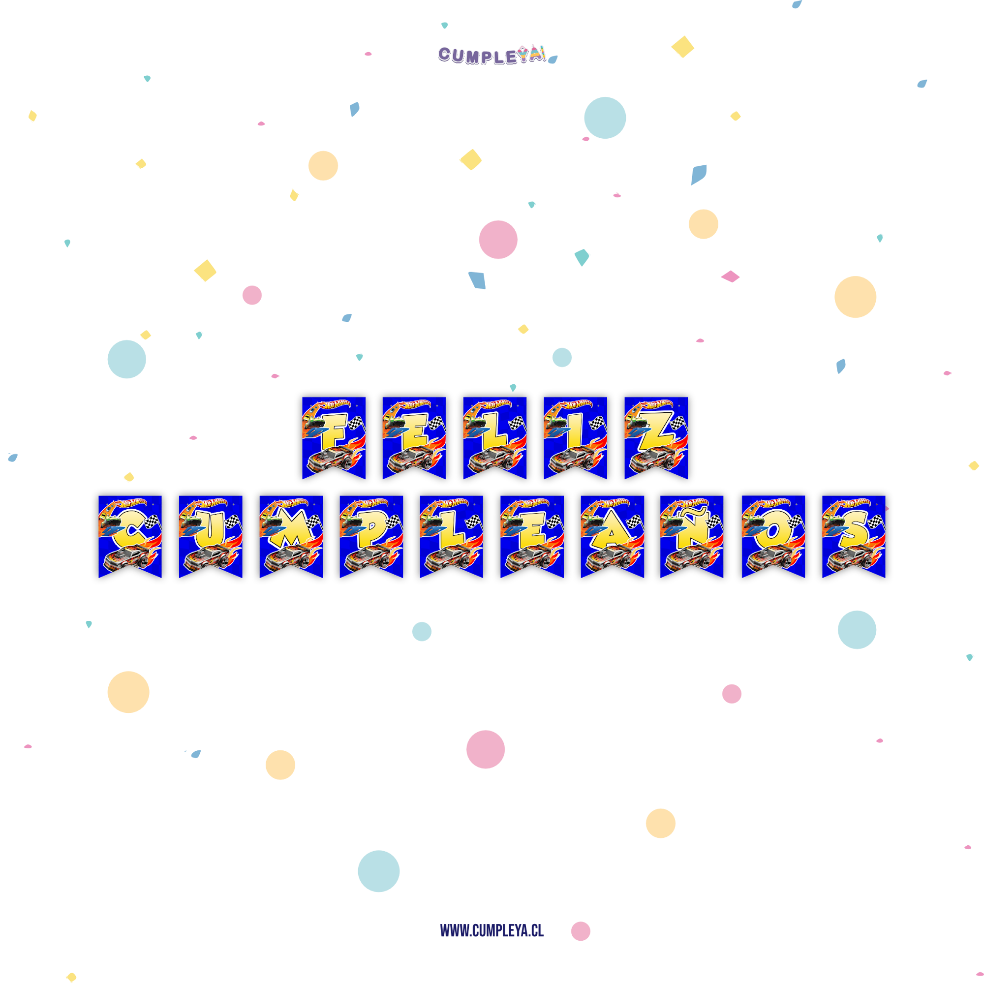 BANDERIN HOT WHEELS FELIZ CUMPLEAÑOS 11X14CM 15U