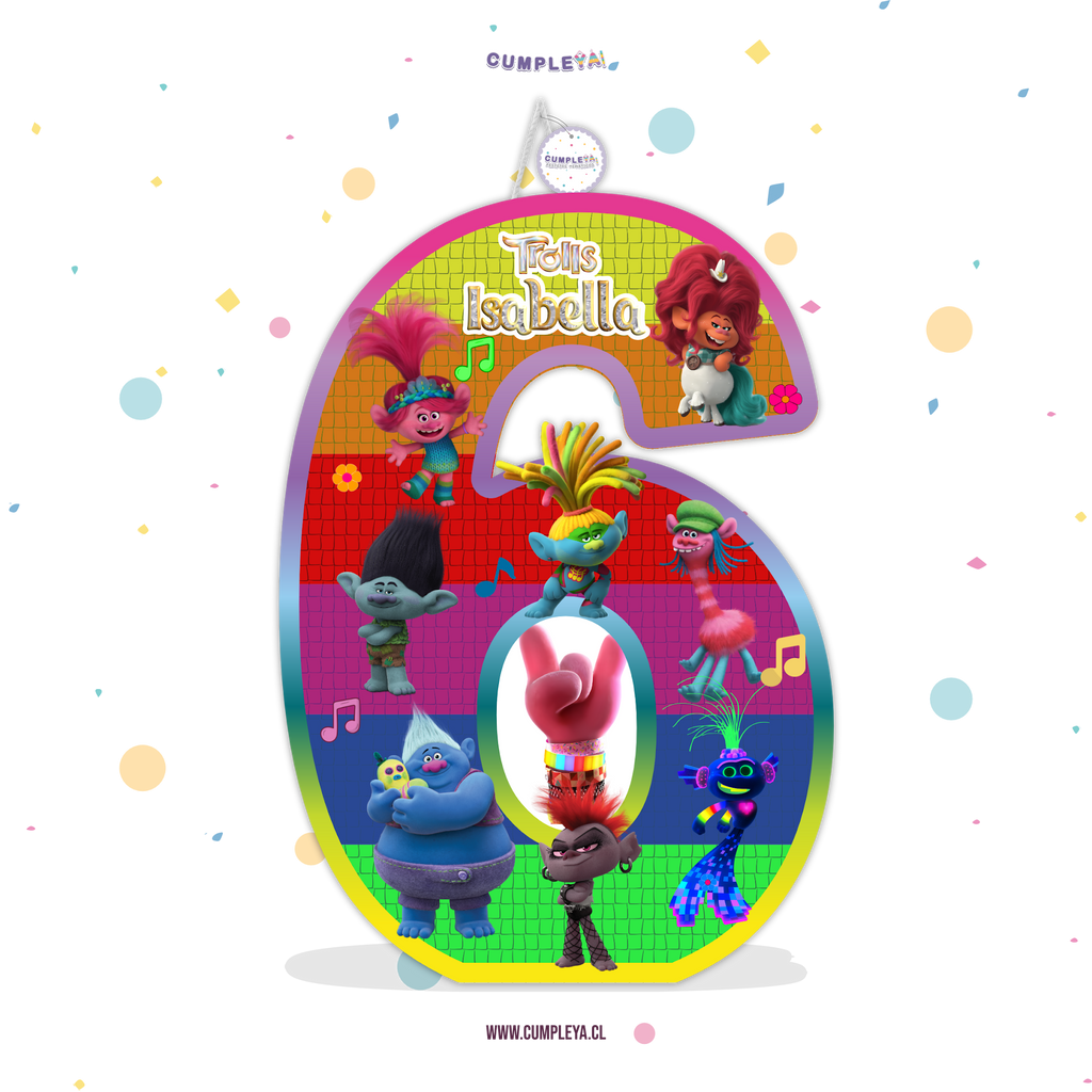 PIÑATA NUMERO 6 DE TROLLS 2 WORLD TOUR 40CM PREMIUM