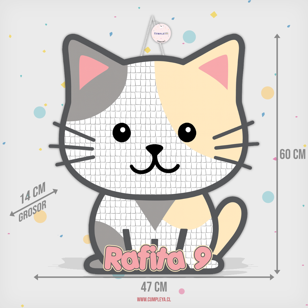 PIÑATA GATITO GRIS, BLANCO Y BEIGE 60CM PREMIUM