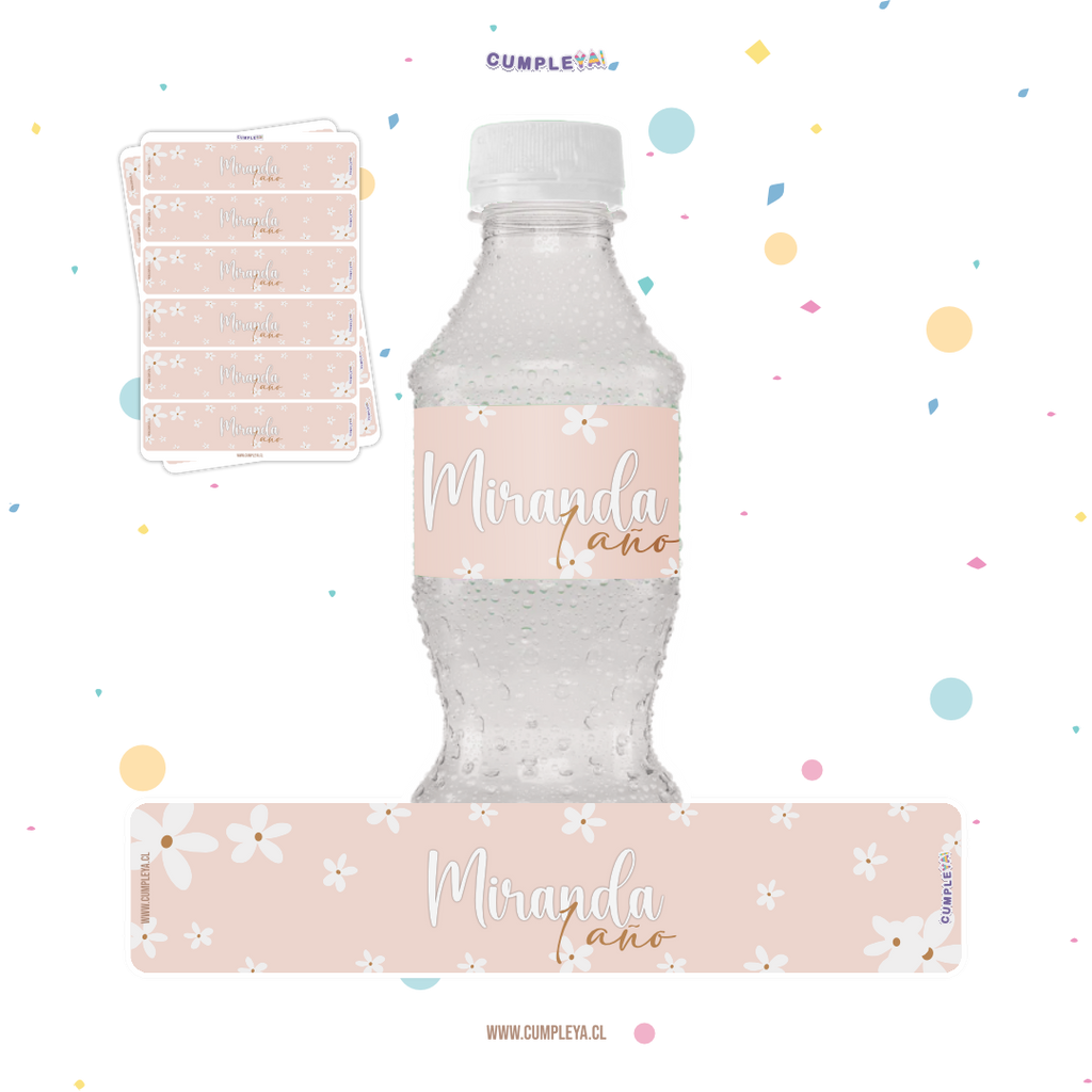 STICKER MARGARITA PARA BOTELLA 250ML 18X3, 5CM SET 12U TEMÁTICO