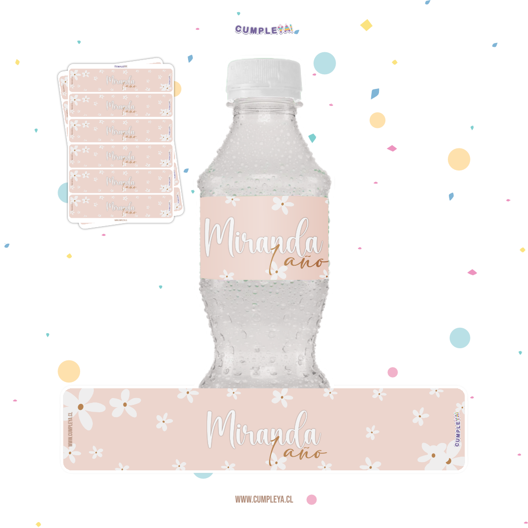 STICKER MARGARITA PARA BOTELLA 250ML 18X3, 5CM SET 12U TEMÁTICO