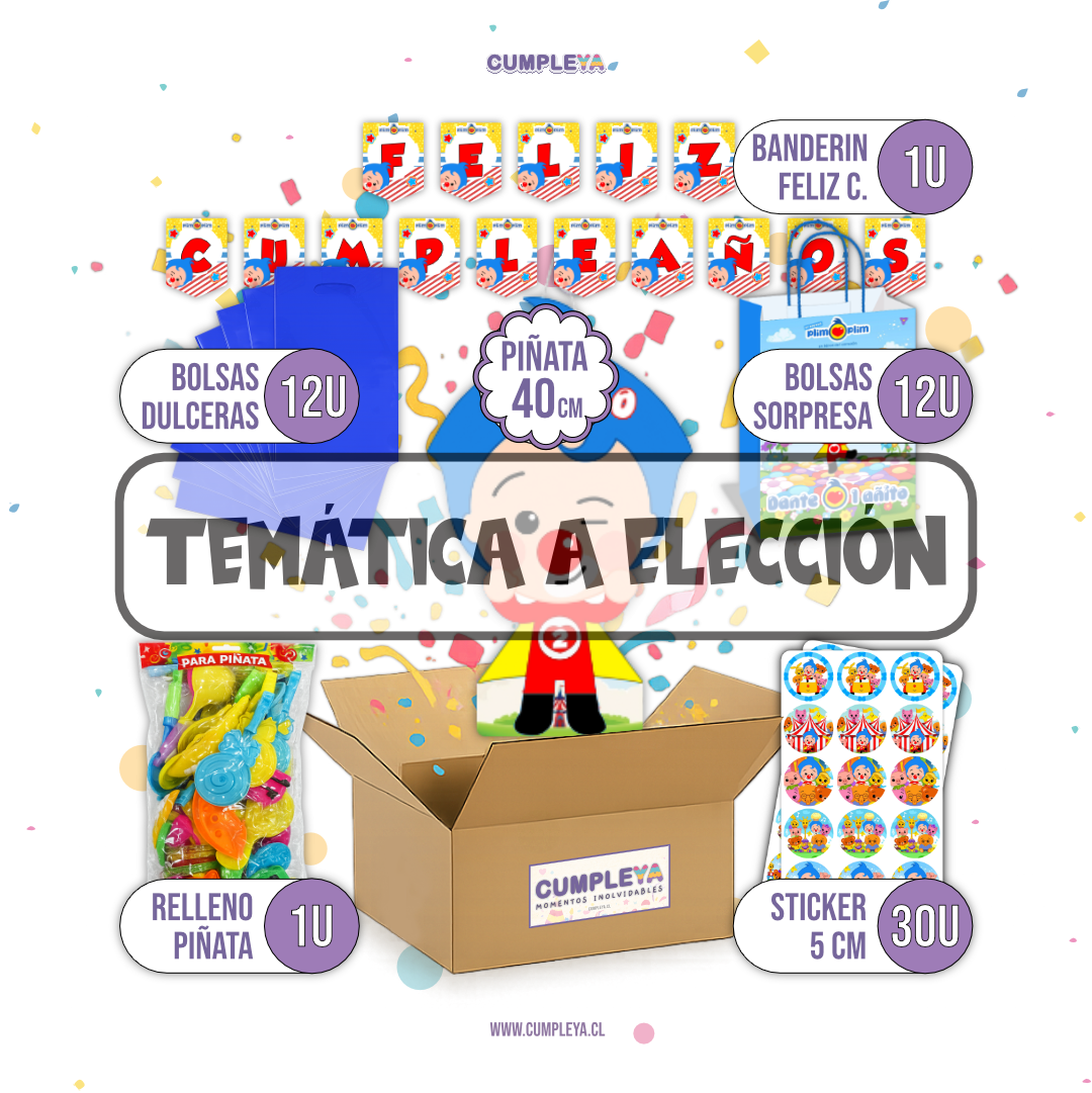 COMBO CUMPLEAÑOS PIÑATA 40 CM TEMÁTICA A ELECCIÓN