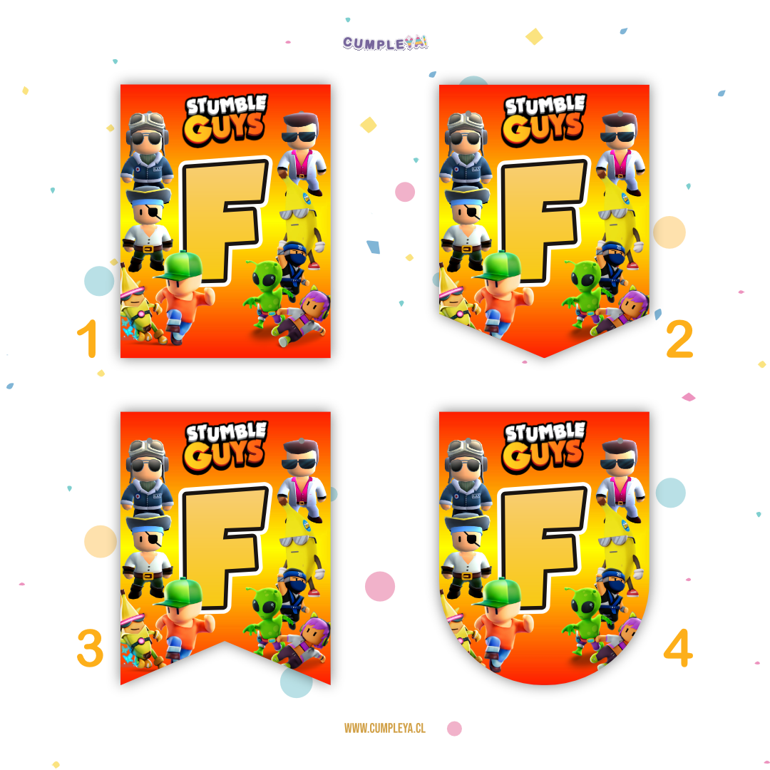 BANDERIN STUMBLE GUYS FELIZ CUMPLEAÑOS 11X14CM 15U