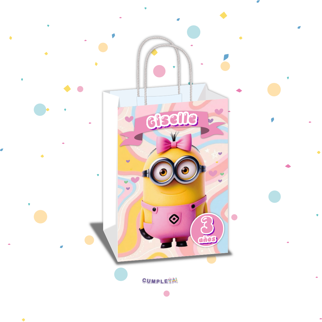 BOLSA SORPRESA 16 × 21 × 8 CM MINIONS ROSA