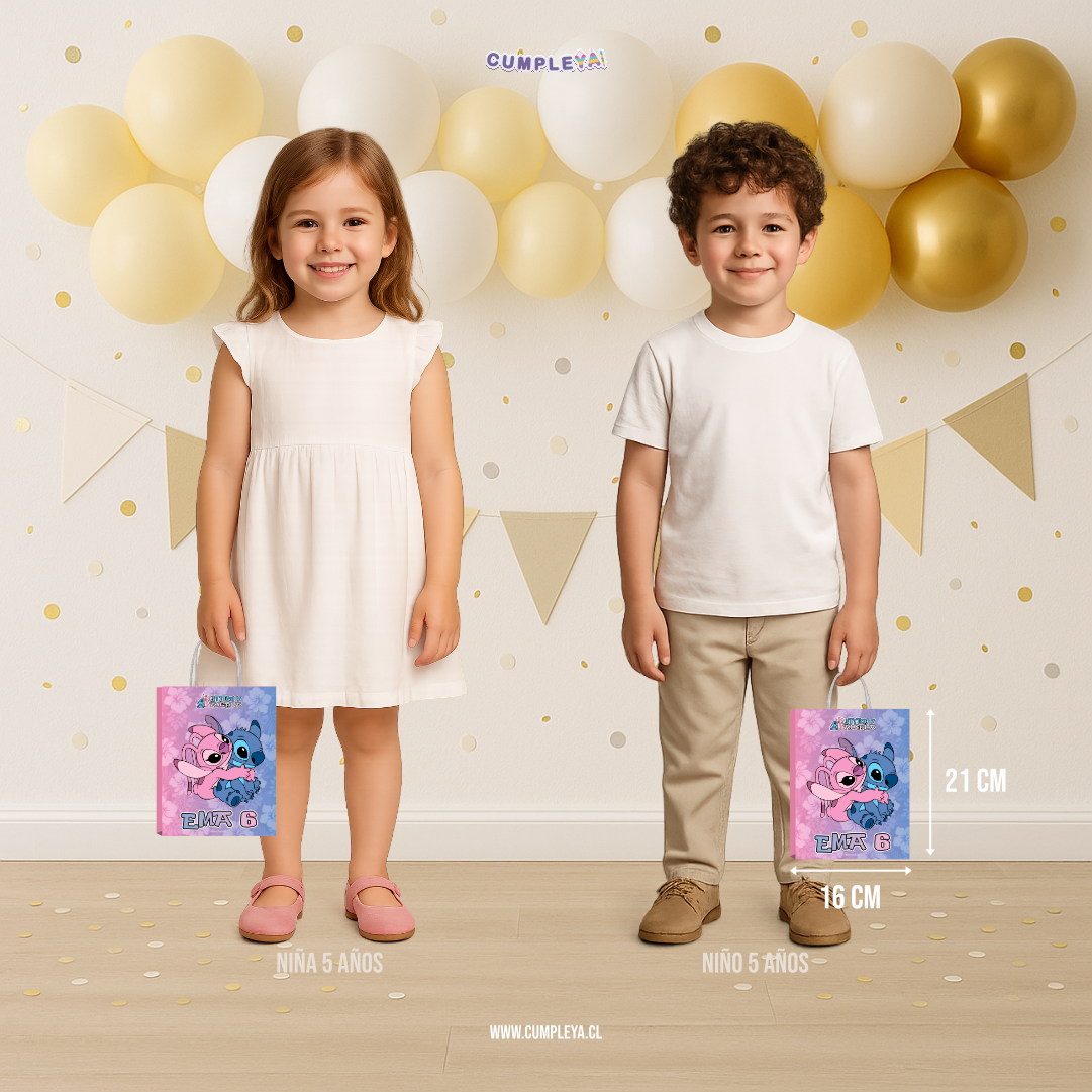 BOLSA SORPRESA STITCH Y ANGELA PERSONALIZADO 16X21X8CM