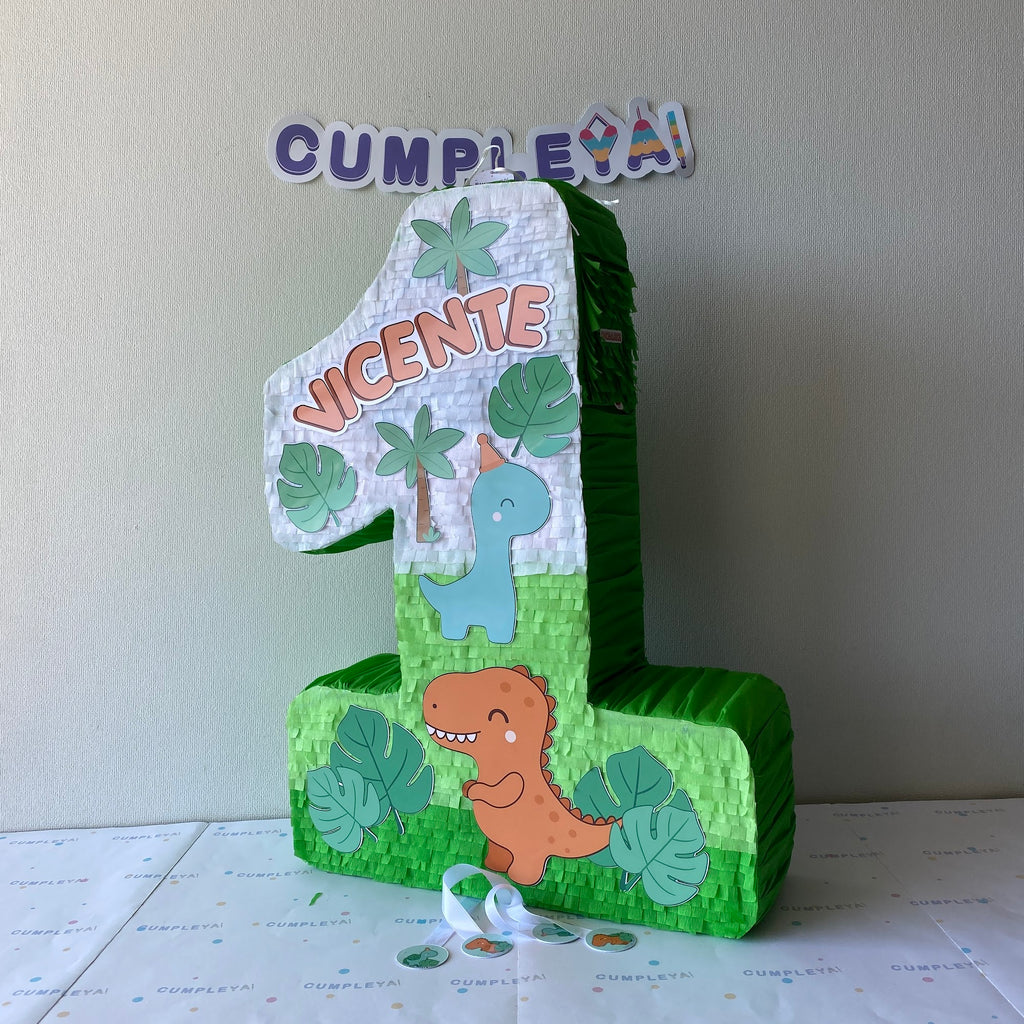 PIÑATA NUMERO 1 CON DINOSAURIO BEBE 60CM PREMIUM