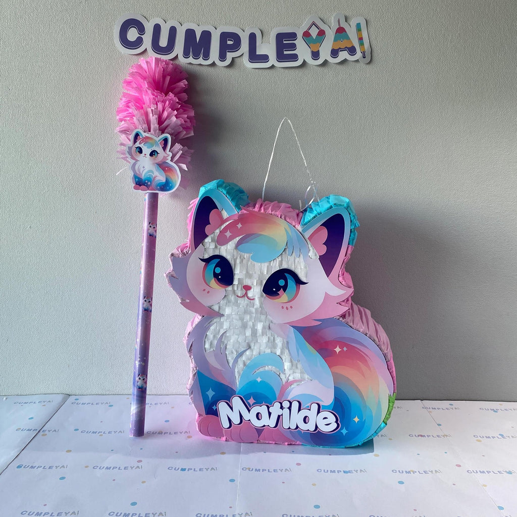 PIÑATA GATITO ARCOIRIS 40CM PREMIUM