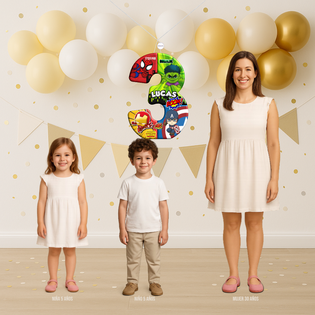 PIÑATA 60 CM XL NUMERO 3 LOS VENGADORES BEBES