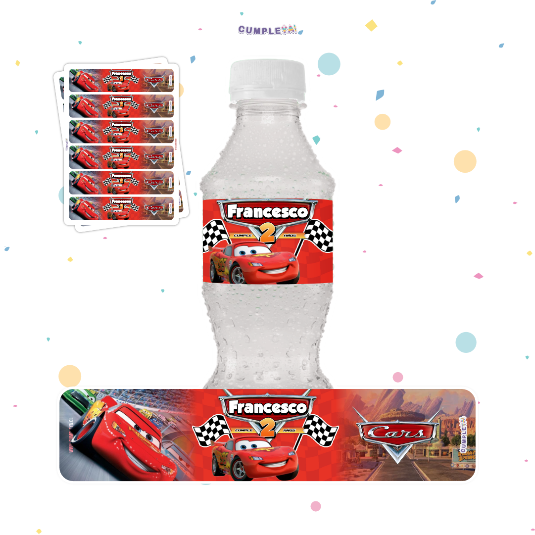 STICKER CARS PARA BOTELLA 250ML 18X3, 5CM SET 12U