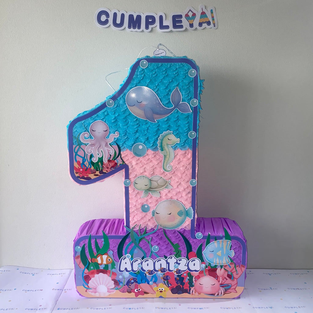 PIÑATA NUMERO 1 ANIMALITOS DE MAR NIÑA 60CM PREMIUM