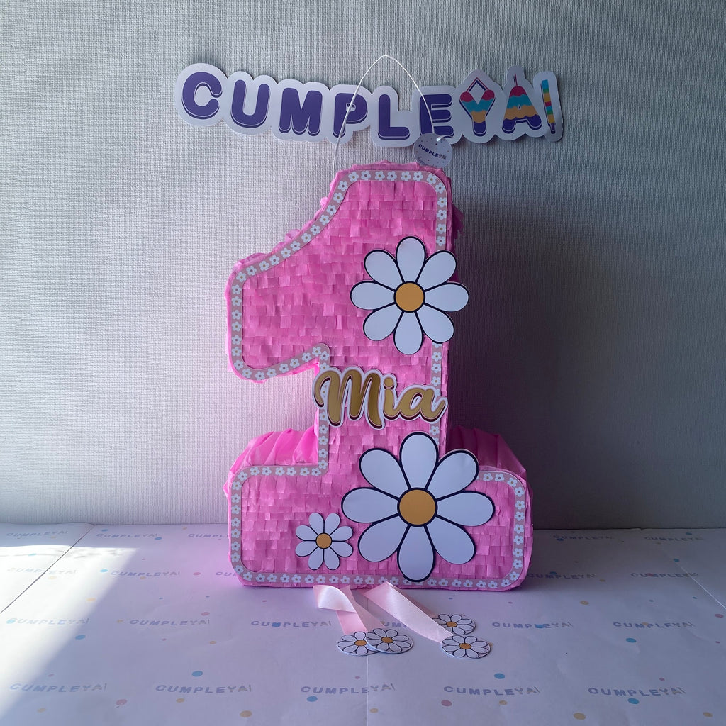 PIÑATA NUMERO 1 CON MARGARITAS 40CM PREMIUM